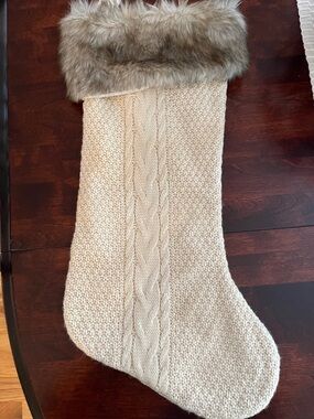 Cozy Cream Cable-Knit Holiday Stocking with Faux Fur Cuff